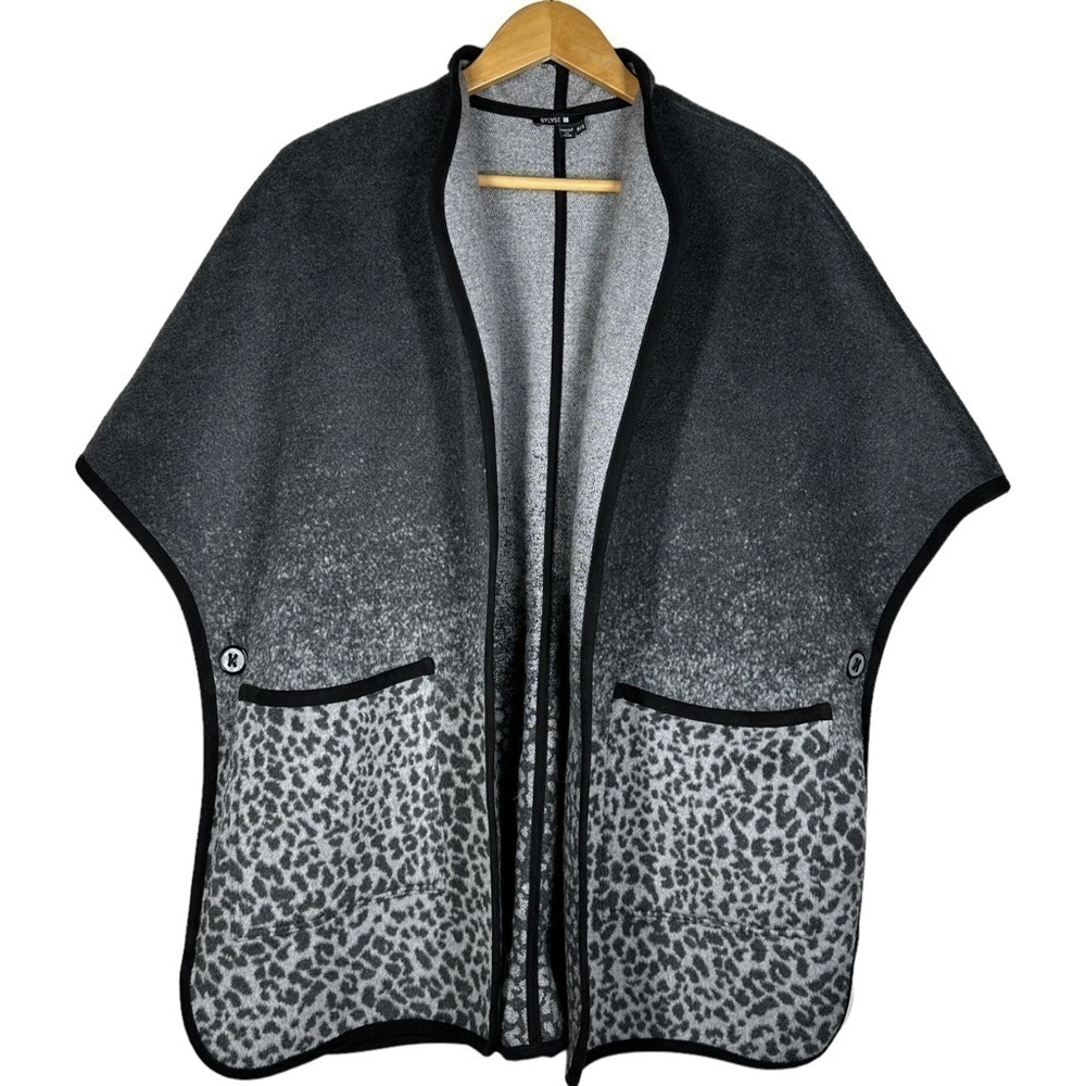 Bylyse Wool Ombré Animal Print Oversized Ruana Kimono S